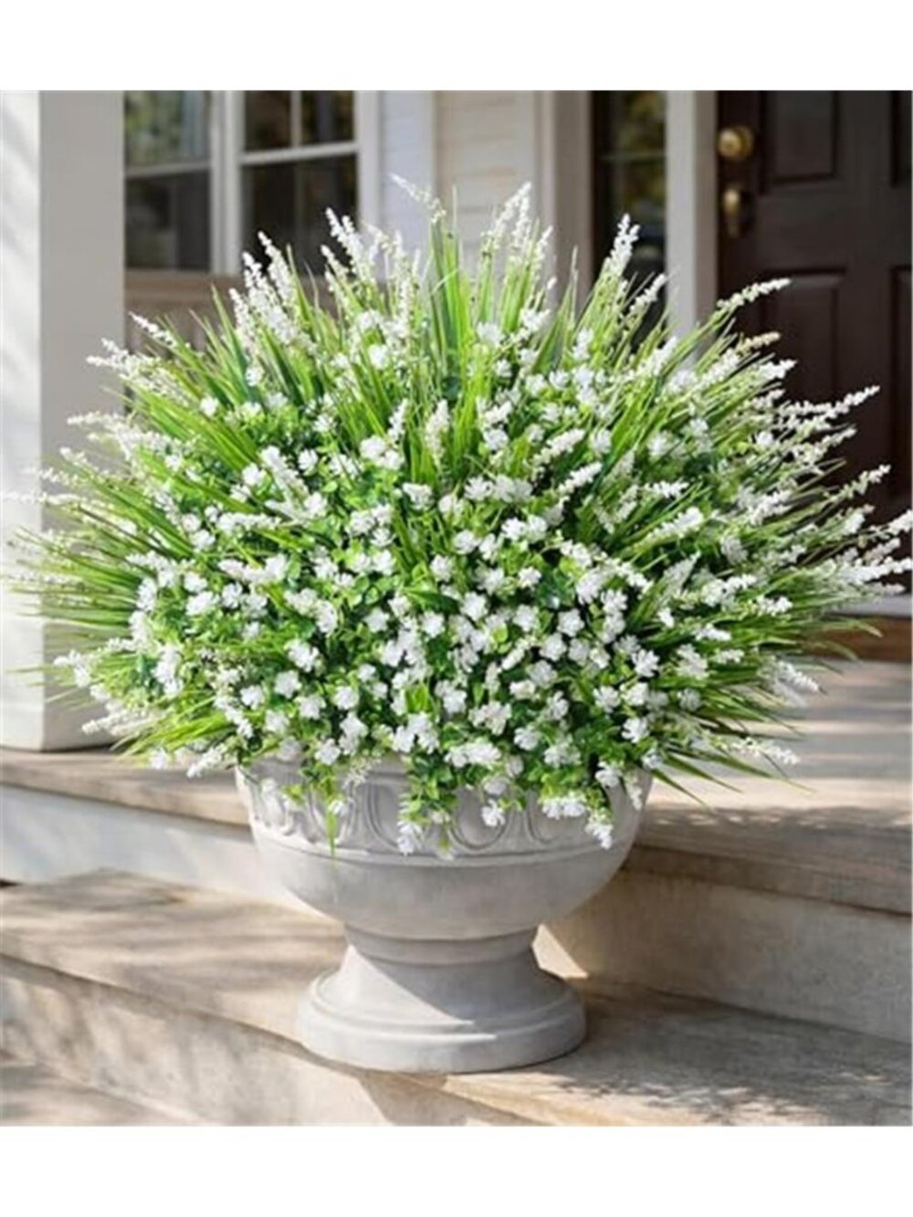 20 Bundles Fake White Flowers Monkey Grass Artificial Outdoor Faux Plants UV